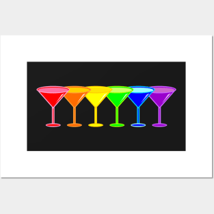 Pride Rainbow Martini Glasses Pattern Posters and Art